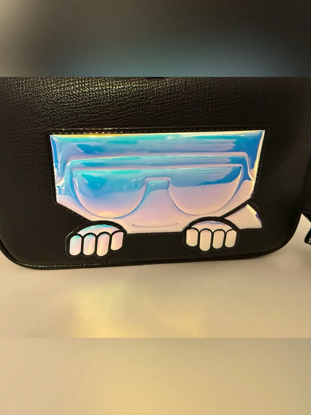 Karl Lagerfeld Black Crossbody Bag with Iridescent Accent NWT